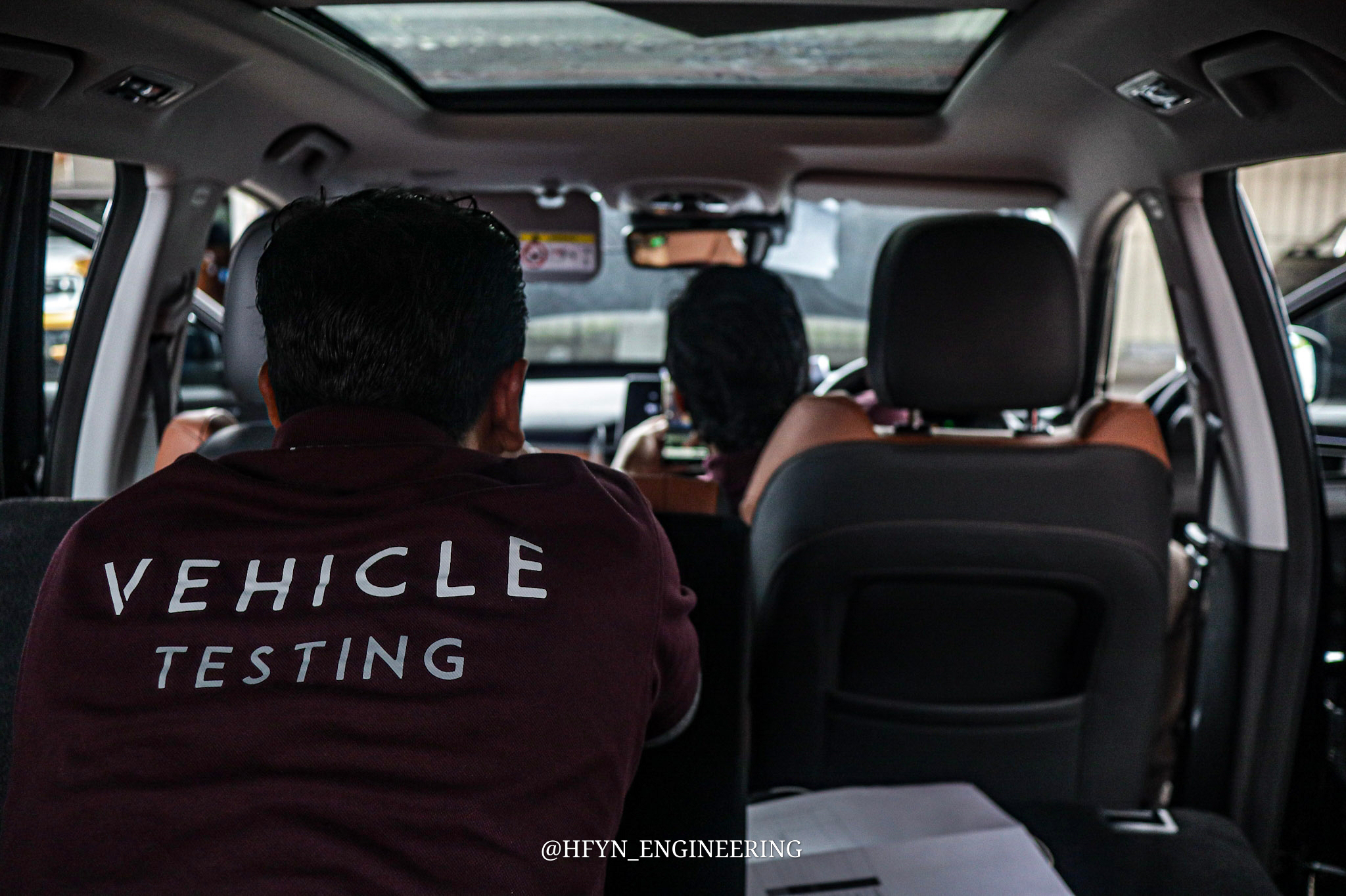 View from inside a test vehicle showing the cabin